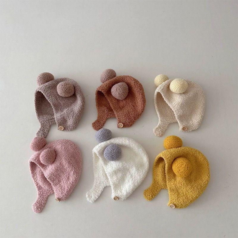 Cute Baby Hats Winter Warm Infant Beanie Cap With Ball Kids Girl Boys Kids Warm Woolen Ear Protection Pullover Hats