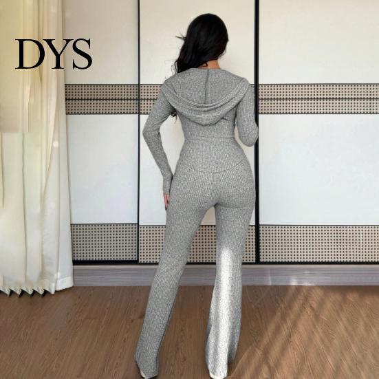 Women Lounge Wear Set Women's 2 Piece Sweatsuits Zip Up Hoodies And Bell Tracksuit Bottom Pants Ribbed Knit Outfits Sexy Bodycon Workout Tracksuits