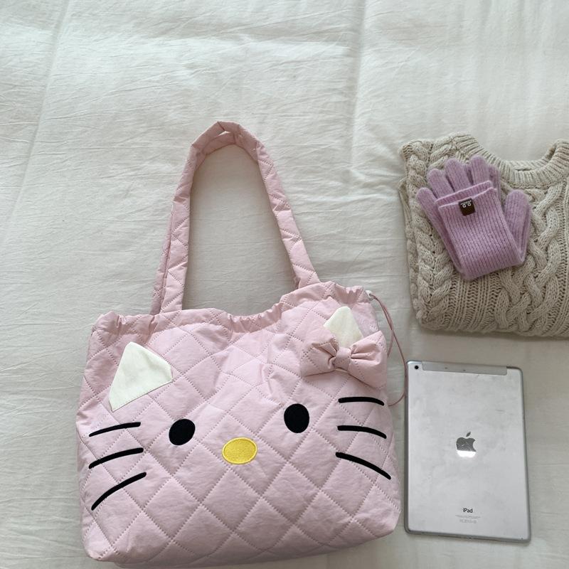 

Autumn and winter large-capacity cotton clothes solid color diamond checkered shoulder bags casual commuting shoulder armpits tote bags handbags розовый