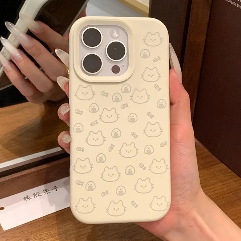 Cute Line Onigiri Kitten Suitable for Apple iPhone16/17Pro Mobile Phone Case 14 Liquid Glutinous Rice 13 Soft 15