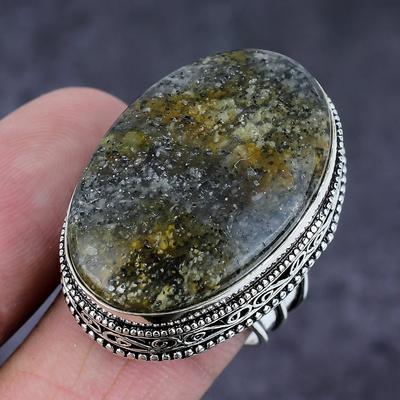 Anillo de Plata de Ley 925 Hecho a Mano con Gema de Cuarzo Lodolita Natural Talla 8 G2e62