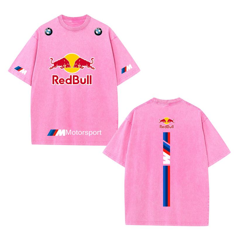 XHBM Estate Tuta da Corsa F1 Red Bull Manica Corta T-shirt Lavaggio Vintage Girocollo