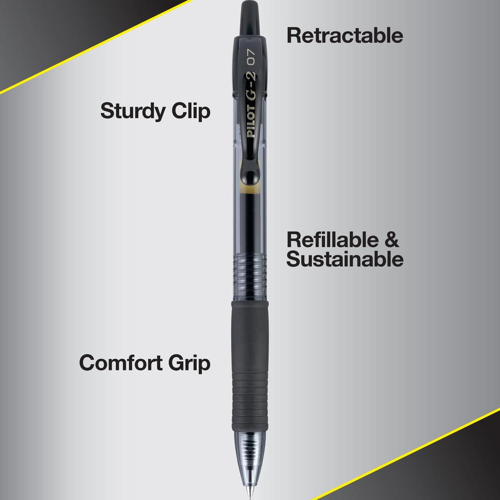 G2 Gel Roller Ball Black Dozen Pen, Retractable, Refillable, Ink, 0.7mm Fine, (item)