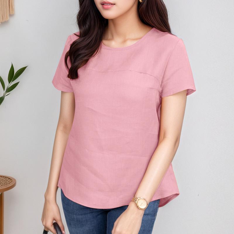 ZANZEA Women Summer Round Neck Solid Color Casual Short Sleeve Blouse