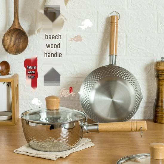 Yoshikawa Yukihira Pot Beech Wood Replacement Handle - Japanese Style Universal Milk Pot Accessory