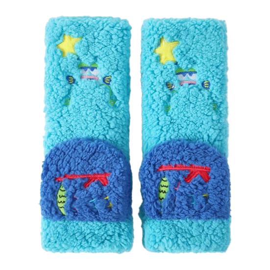 

1 Pair Women Plush Fleece Socks Ultra Warm 3D Cartoon Embroidered Socks синий