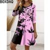 Big Size Autumn Long Sleeve O-Neck Casual A-Line Dress 3D Gradient Vintage Floral Dress Elegant Women's Dress Vestidos