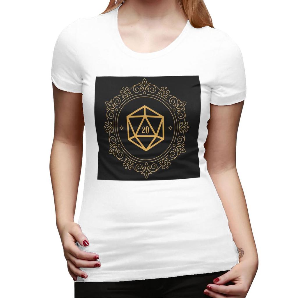Polyhedral D20 Dice Monogram Bronze Tabletop RPG TShirt for Women Crew Neck Streetwear T Shirts Womens Tees Short Clothes Tops