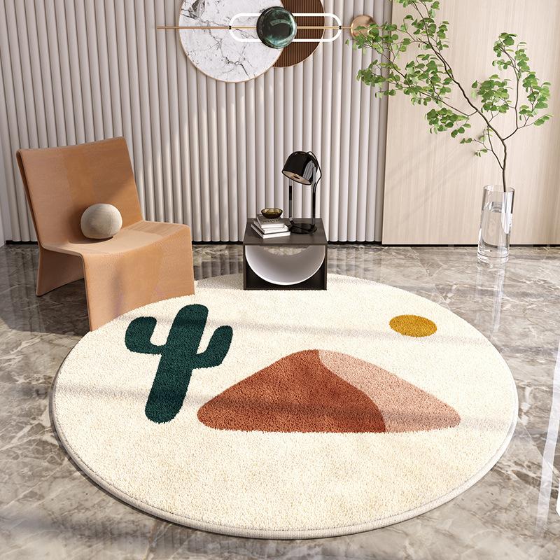 Light Luxury Lounge Round Rug Minimalist Cream Rugs for Bedroom Fluffy Soft Living Room Decoration Carpet Home Thicken Plush Mat
