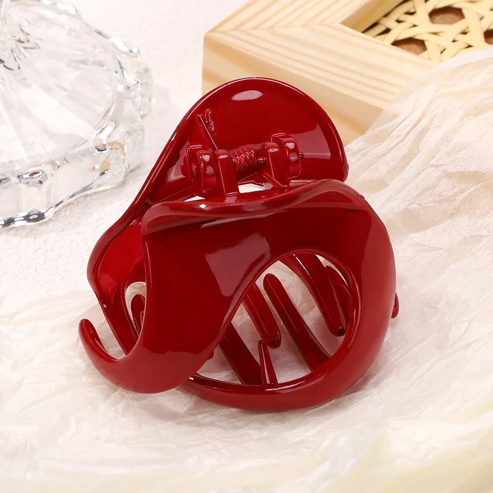 Elegant Geometric Large Ankola Red Hair Claws for Women Girls  New Year Barrettes Hairpins Hair Grab Shark Clip Accessories