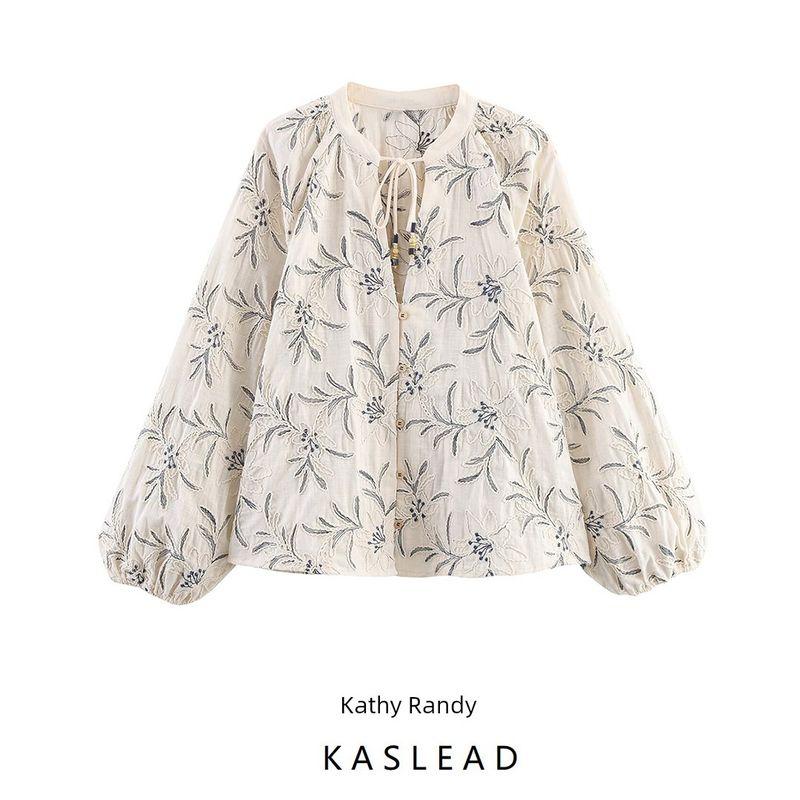 Kaslead New Women clothes Western Style Simple Distressed Embroidery Construction Shirts 8741235 080