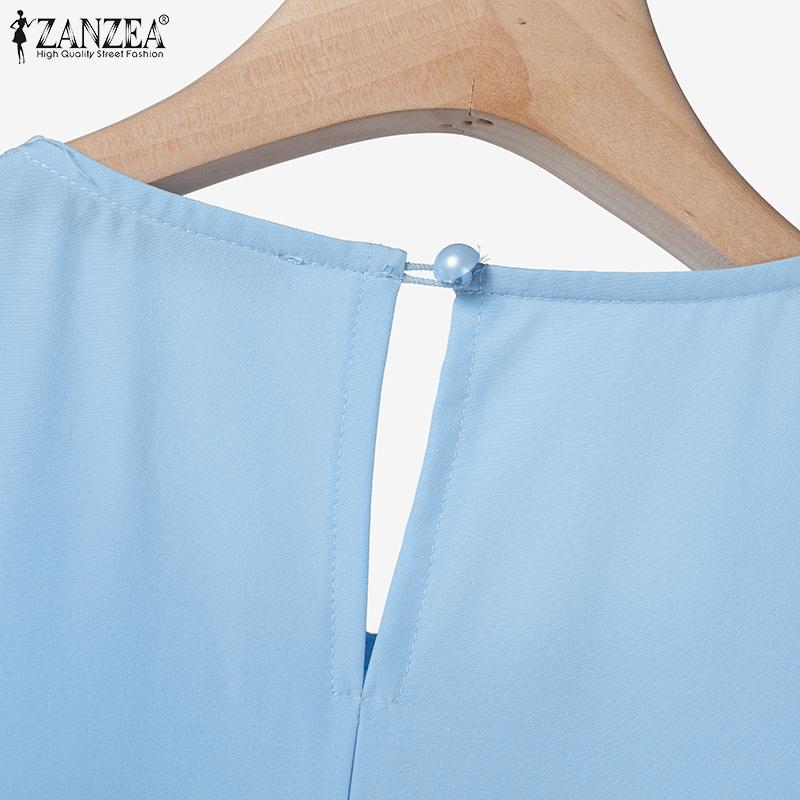 ZANZEA Vestido informal de verano de manga corta con patchwork de crochet calado para mujer