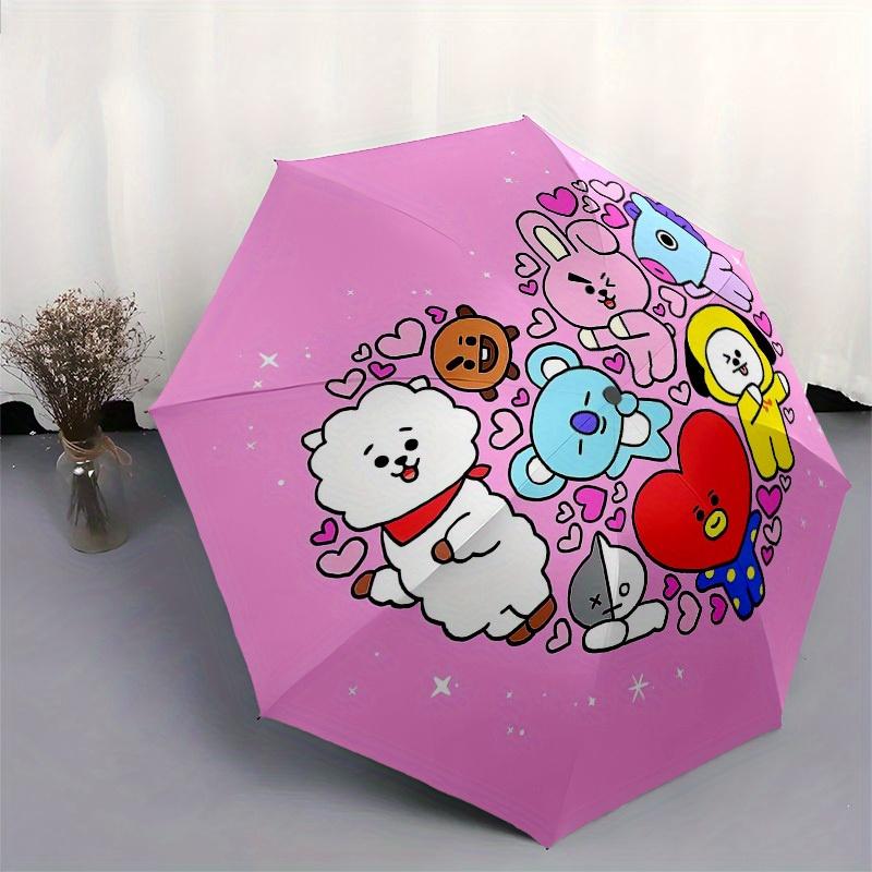 1pc BT21 Character Heart Shape Umbrella with Plastic Handle,Suitable for All Seasons Home Travel Outdoor UmbrellaM1295