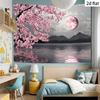 2D Cherry Blossom Full Moon Backdrop Lake Mountain Background