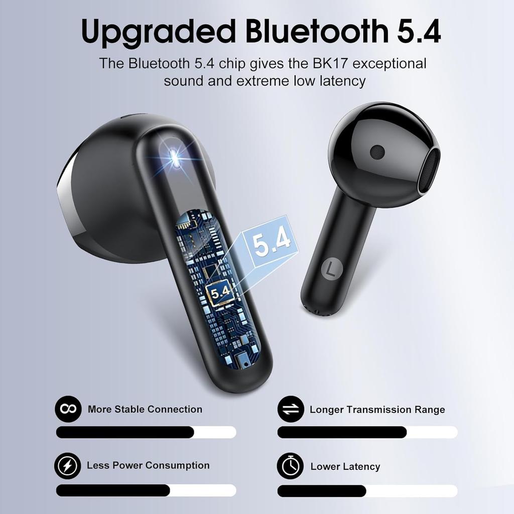 Wireless Earbuds, 2025 Bluetooth 5.4 Headphones with 3D Bass Stereo, 40H Ultralight in-Ear Buds, Bluetooth Earbuds with 4 ENC Noise Cancelling Mic,
