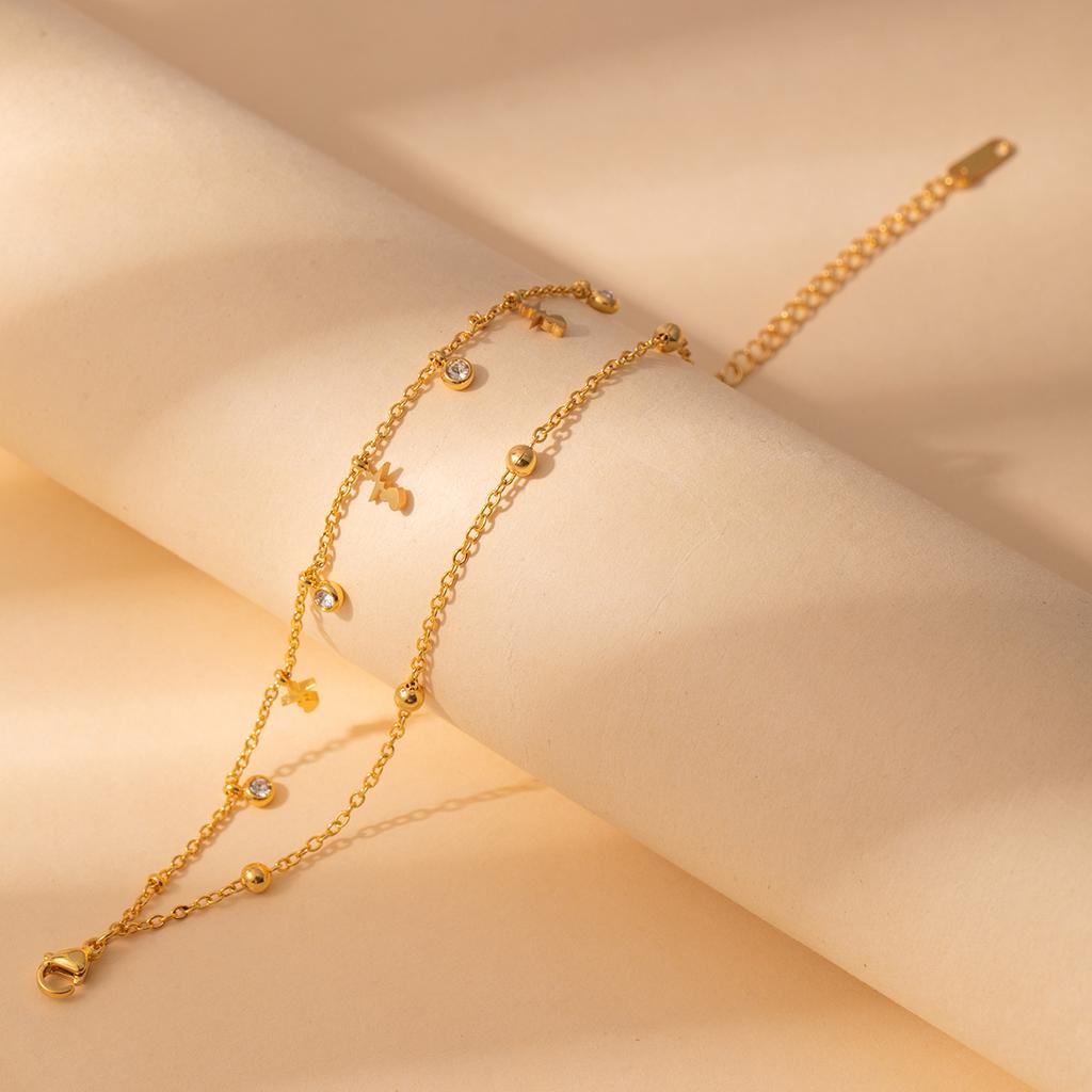 Light Luxury High-End Stainless Steel Diamond-Encrusted Bracelet, Moon Sun Love Geometry Does Not Fade Jewelry Women
