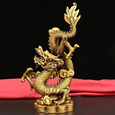 Ornament Cupru Formă Zodiac Artizanat Birou Casă Qinglong Han Decorare Afișare Bani Pereche Dragon