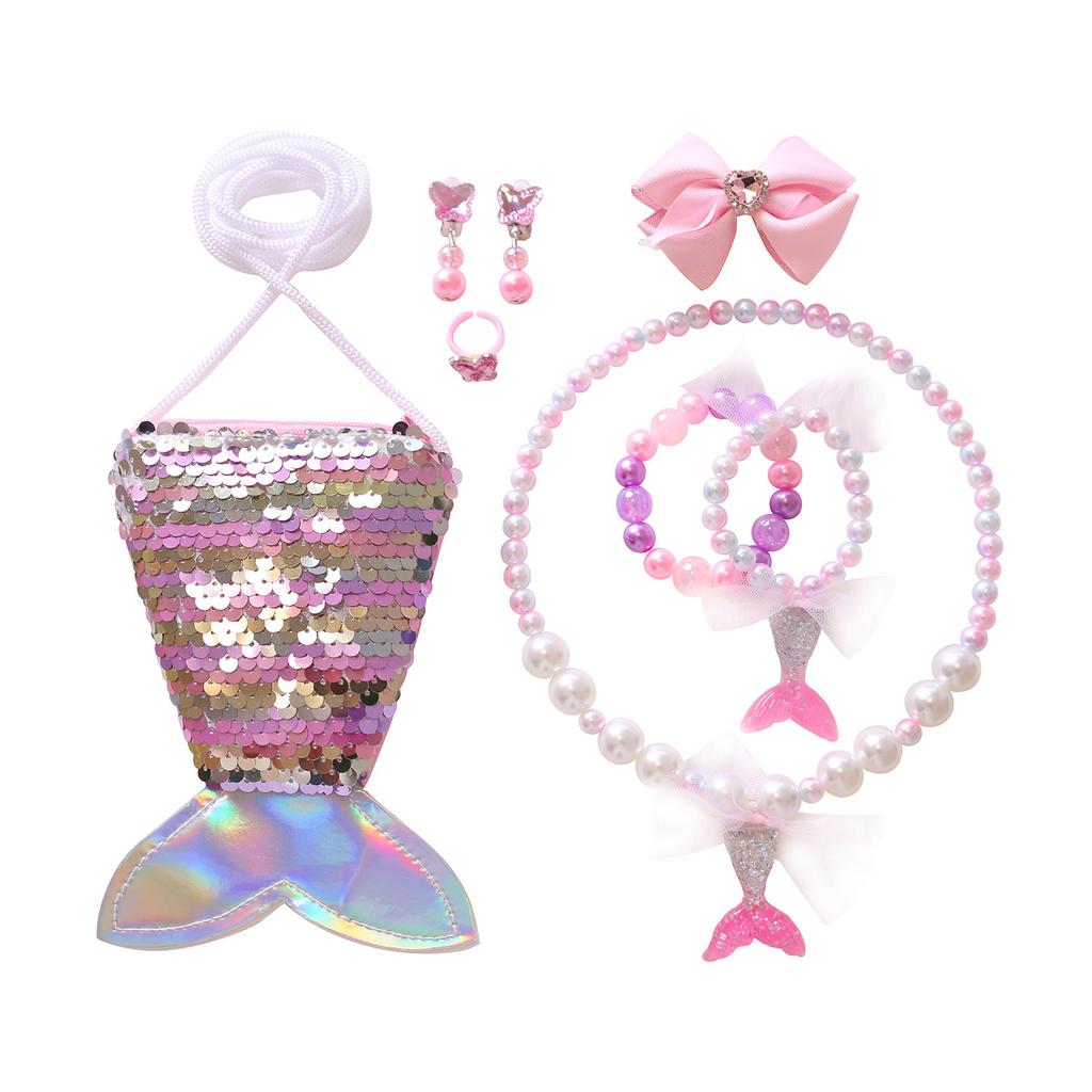 Comerț exterior transfrontalier copii coadă de sirenă fete set colier brățară inel cercei accesorii fetiță