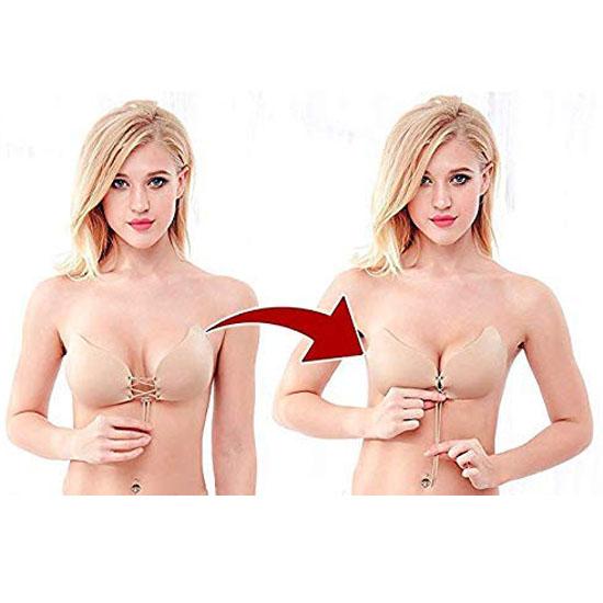 RSINC Adhesive Silicone Bra Reusable Strapless Backless Invisible Push Up Bra Non Paded Skin Colour