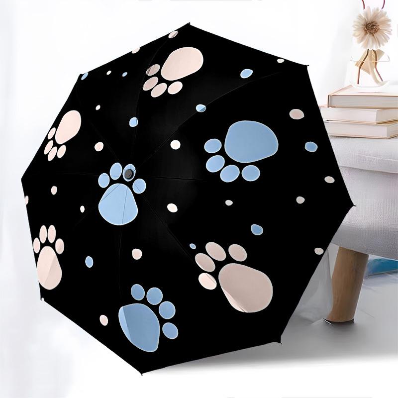 1pc Paw Prints Umbrella with 8 Iron Ribs and a Plastic Handle, Automatic Opening and Closing, and Daily Use.1071