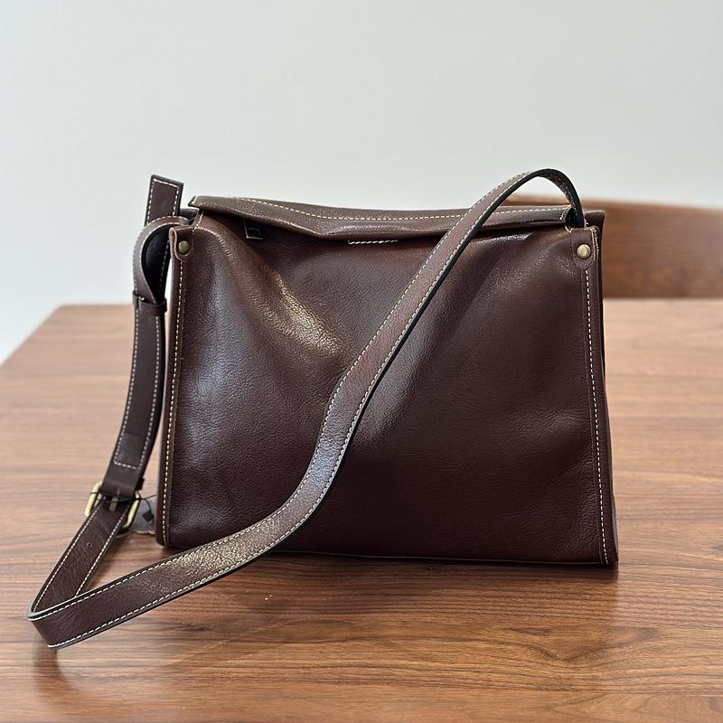 Johnature Genuine Leather Large Capacity Women's Bag Versatile Commuting Soft Cowhide Shoulder Crossbody Bag