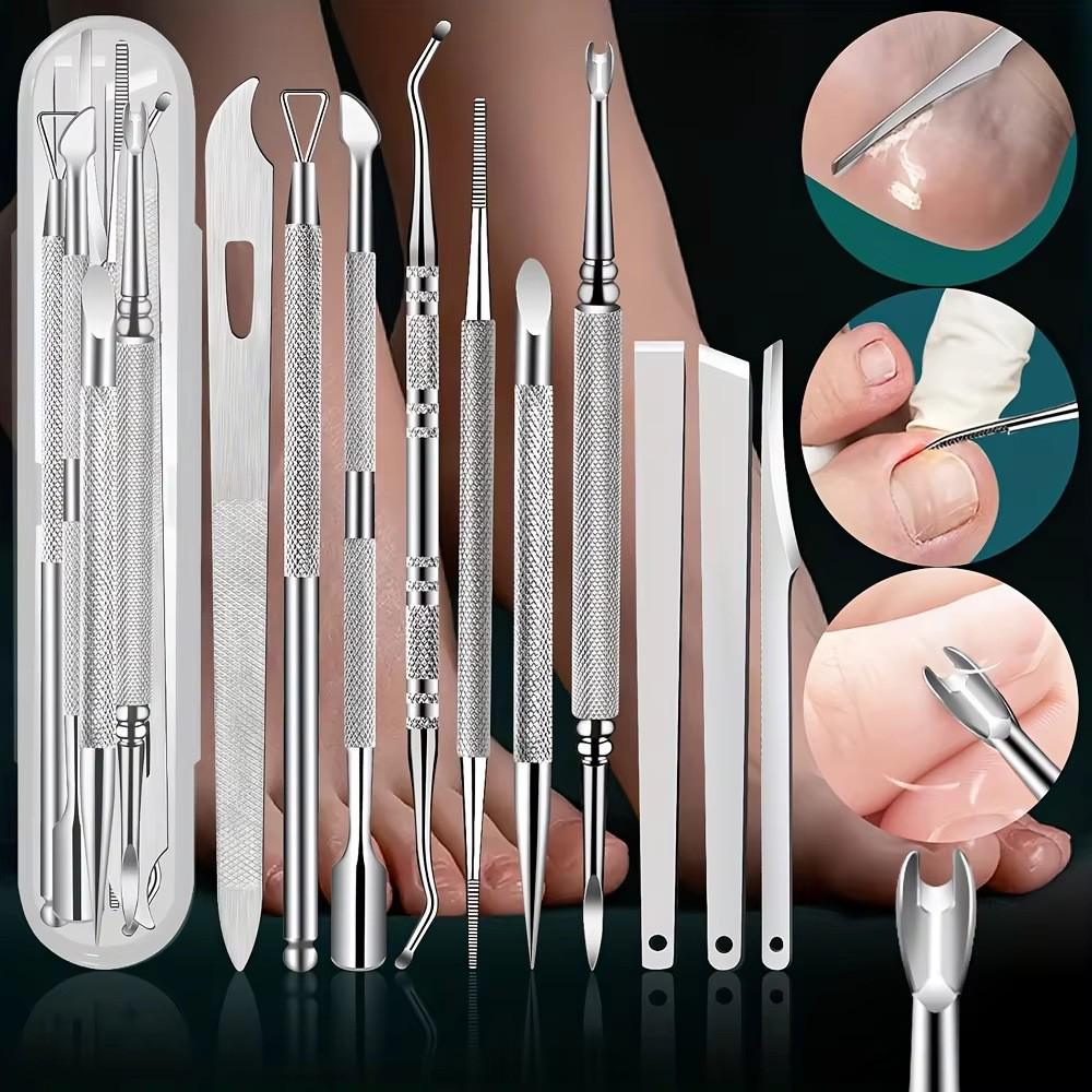 10-Piece Stainless Steel Pedicure Set: Dead Skin Fork, Double-headed Nail Cleaner, Foot Planer, Scraper, Ear Pick