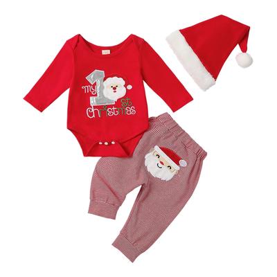 Weihnachten Neugeborenen Kleinkind Baby Jungen Kleidung Sets 3M 6M 12M 18M Brief Santa Lange Hülsenspielanzug gestreiften Hosen Weihnachten Outfit