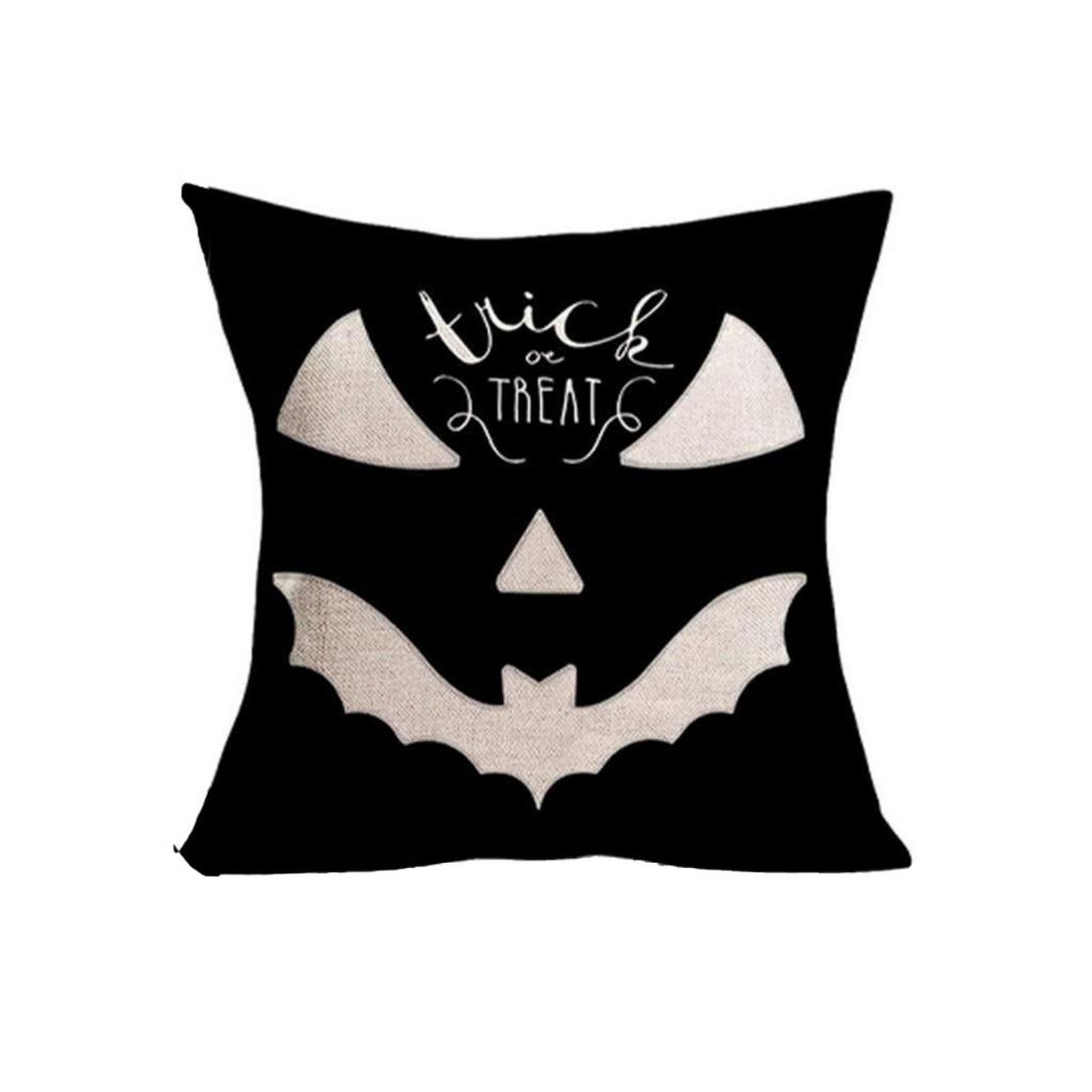Halloween Decorative Pillow Cover 45x45cm Bat Pumpkin Print Cushion Case for Sofa Bed Home Atmosphere Decoration