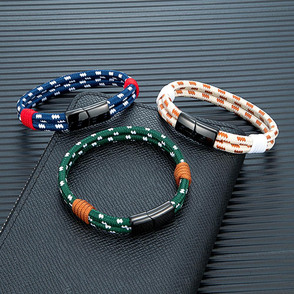 Black Stainless Steel Nautical Rope Bracelet Men Women Handmade Woven Double-Layer Design Couple Jewelry Gifts
