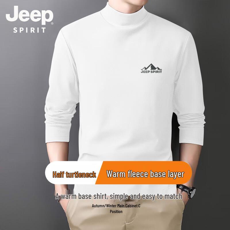 JEEP SPIRIT Men's Fleece-Lined Half-Turtleneck Long Sleeve Tee