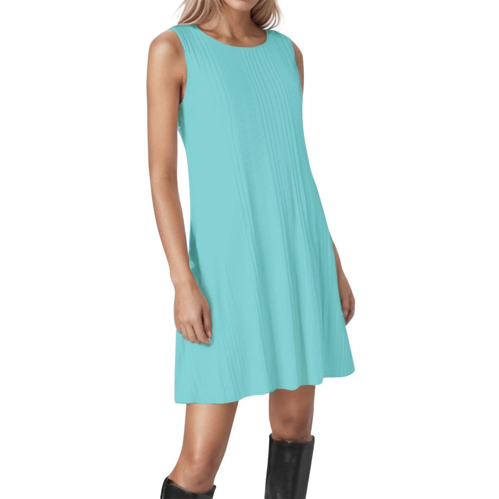 Women's Round Neck Sleeveless Striped Texture Solid Color Casual Dress