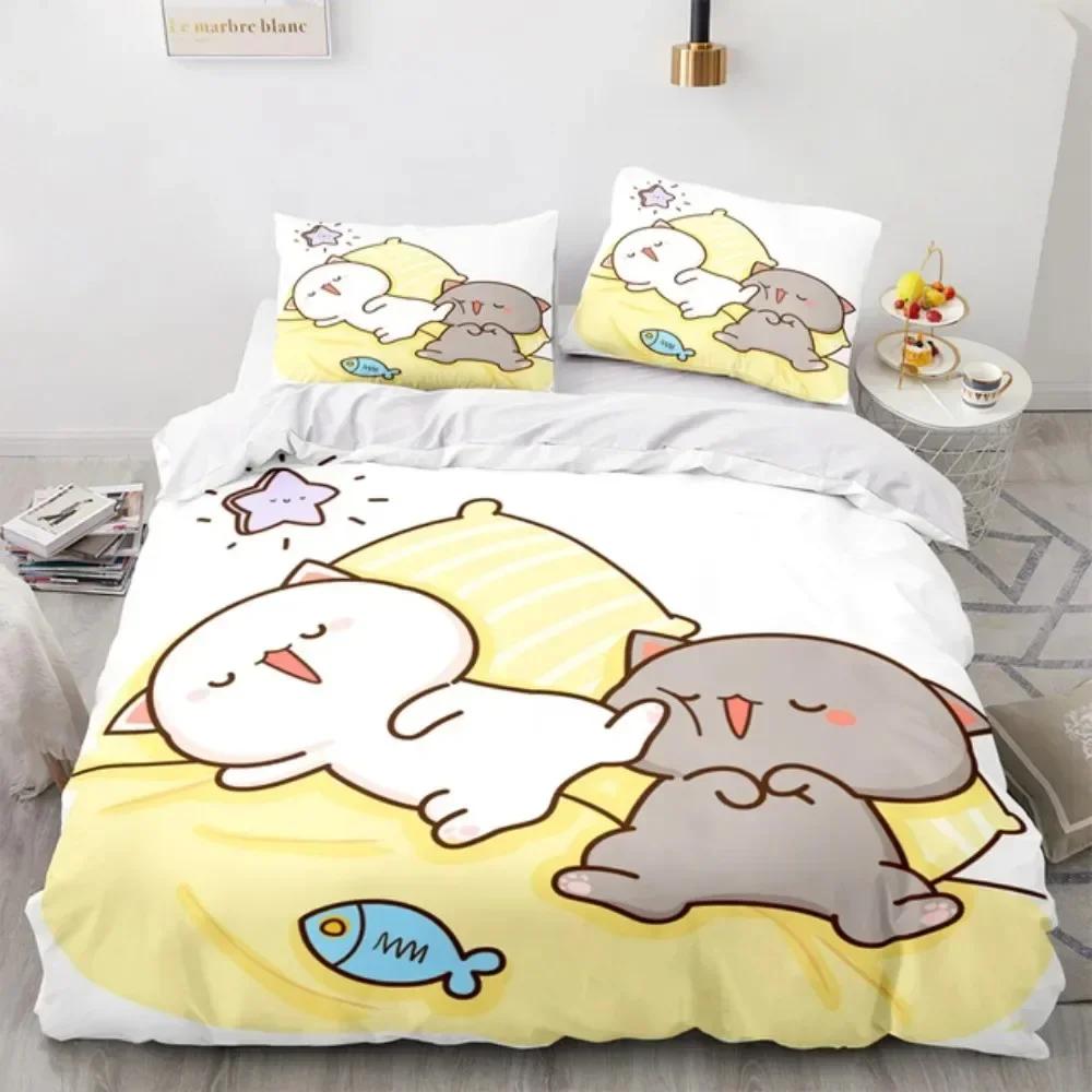 Lovely Peach Cat Comfortable Duvet Quilt Cover Pillowcase Bedding Set Children Bedroom Decoration Home Textile