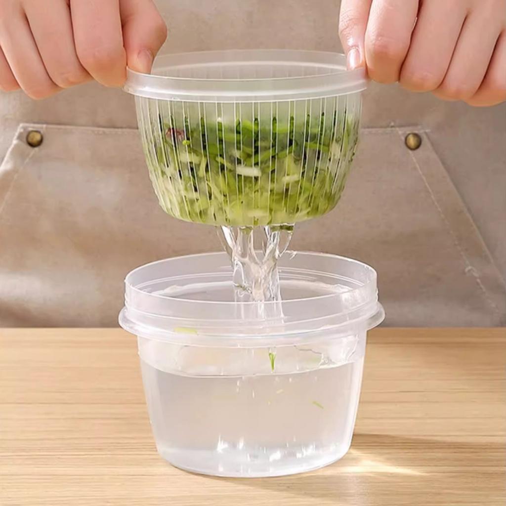 Refrigerator Freshness Box Portable Round Transparent Draining Double Layer Freshness Box Home Ginger Garlic Onion Storage Box
