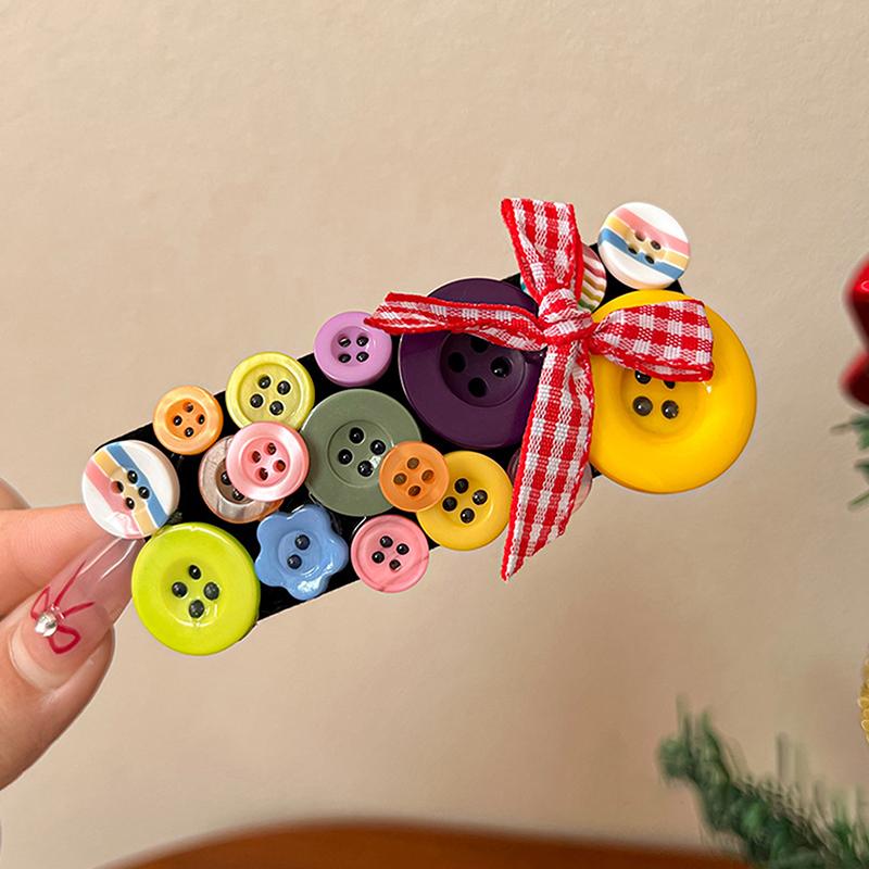 Dopamine Colored Button Headband Headwear Childishness Hairband Face Washing Bow Hair Hoop Sweet  Hair Clip Gifts