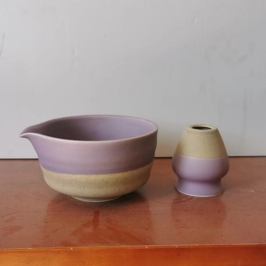 Handmade Ceramic Matcha Bowl & Whisk Holder - Retro Song Dynasty Style Tea Making Tool