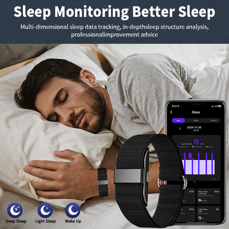 Sports Fitness Smart Bracelet Men Message Alert HRV Blood Oxygen Health Monitor IP68 Waterproof No Screen Smartwatch
