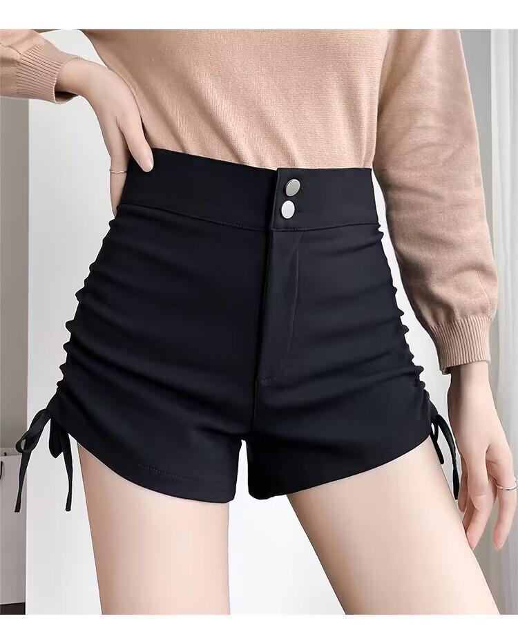 

Миниатюрные шорты А-силуэта с высокой талией на шнуровке, для похудения, повседневные, для женщин - Летние шорты-хотпэнтс с кулиской Small чёрный