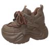Fashion Autumn Winter Warm Chunky Sneakers Women Lace Up Platform Sports Shoes Woman Thick Bottom High Heels Female 10CM Wedges Sneakers
