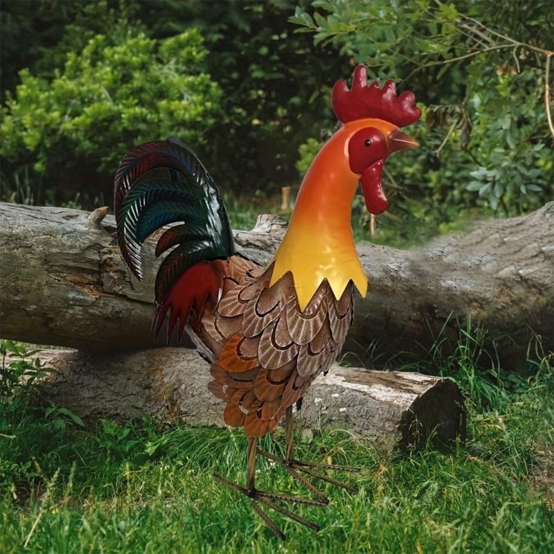 Elegante Scultura di Gallo in Metallo Per Giardino e Decorazione della Casa Ornamenti per Prato sul Retro Con Finitura Resistente alle Intemperie