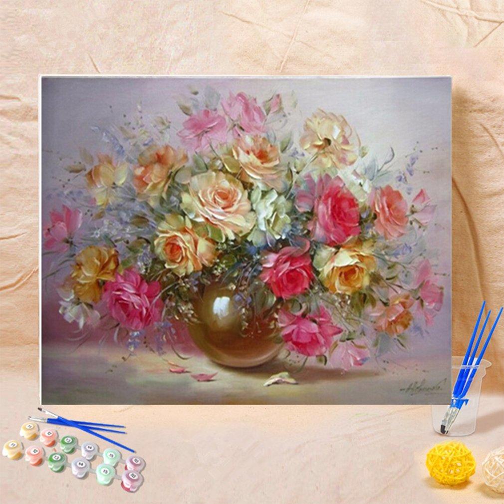 Peinture à l'huile sans cadre, image de fleurs sur peinture murale par numéros