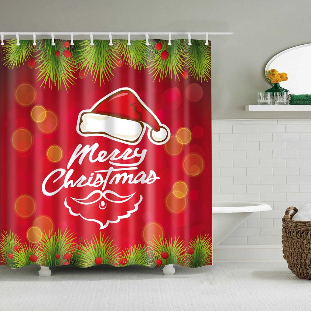 Merry Christmas Shower Curtains New Year Santa Bathroom Decor Bath Curtain Cartoon Snowman Elk Bath Bathroom Curtains
