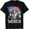 Bigfoot Merica Rock American Flag Patriotic 4th of July T-Shirt