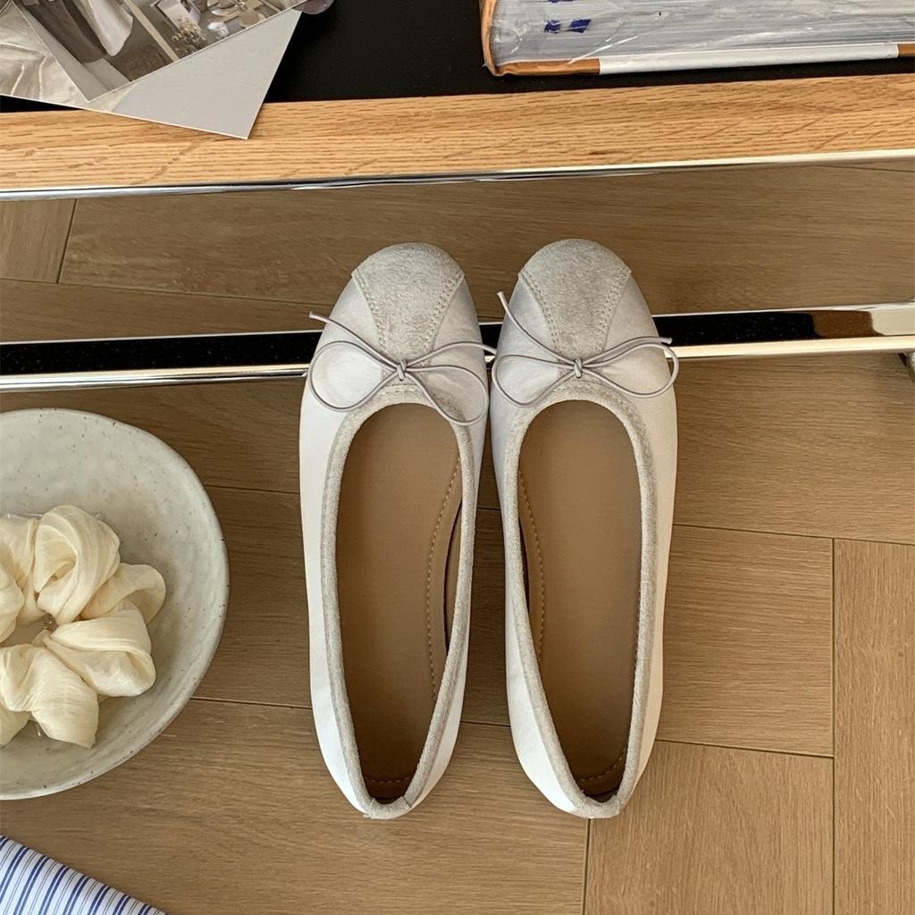 Retro Oma-Schuhe mit flacher Sohle Frühling und Sommer Nische Spleißschleife Ballettstil flacher Ausschnitt beladene Schuhe weichsohlige Einzelschuhe Frauen