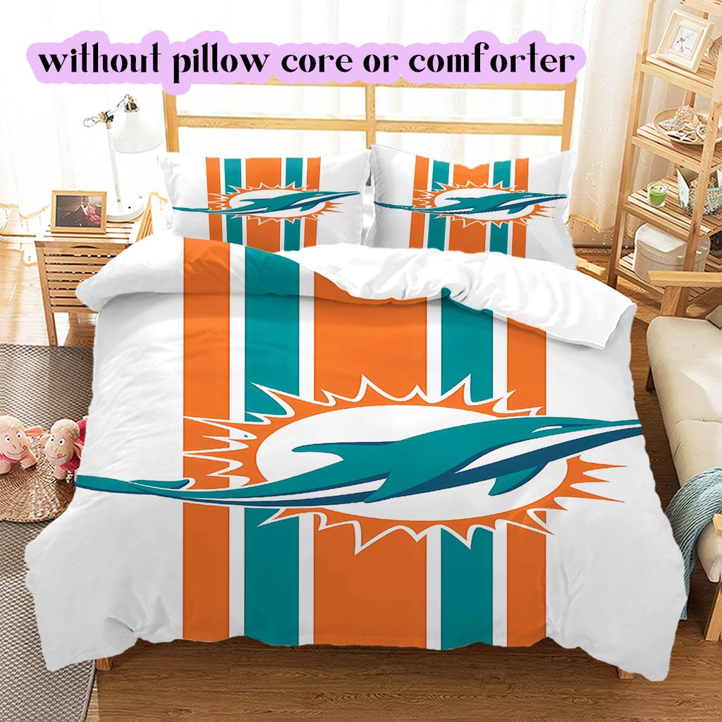 Miami Dolphins Pattern Bedding Quilt Set Quilt Cover Pillowcase Home Decoration Birthday Gift (1 * duvet cover + 2 * pillowcase, without core)