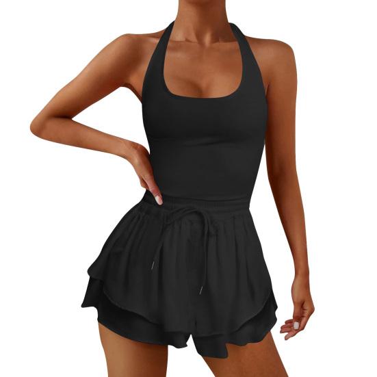 

Женский комбинезон с U-образным вырезом, без рукавов, с высокой талией, для бега, цельный, спортивная одежда, однотонный, летняя одежда для фитнеса M чёрный