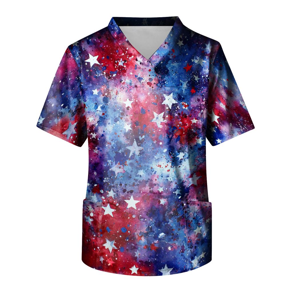 Men's Short Sleeve V-Neck  Print Chest Pocket Care Top