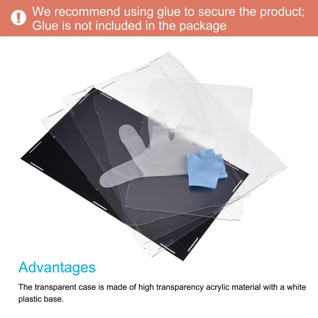 uxcell Acrylic Display Case, Plastic Box, Cube Storage Box, Clear, Small, Assembled, Dustproof Showcase, 41x26x25.5cm, for Collectibles