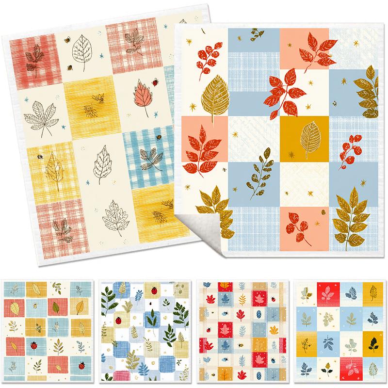 Cleaning Cloth Reusable Kitchen Dish Towels Eco-friendly Microfiber Marple Leaves Plaid Print Dishcloths Lint Free Washable Duster Rags Tea Towels