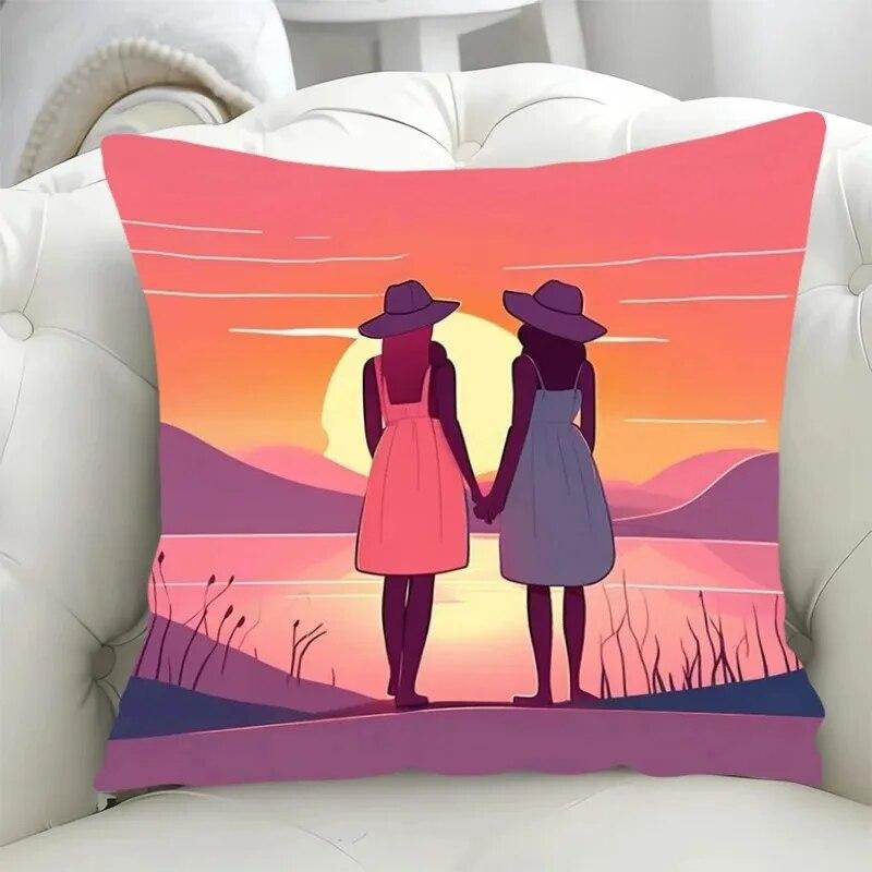 Car Living Room Sofa Cushion Cover Simple Couple Character Scene Pillow Cover Luxury Home Decoration Pillow Cover