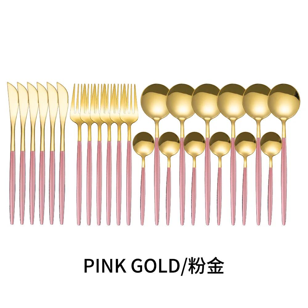 24-teiliges Gold-Geschirrset, Edelstahl-Geschirrset, Messer, Gabel, Löffel, Besteckset, spülmaschinenfest, Besteck